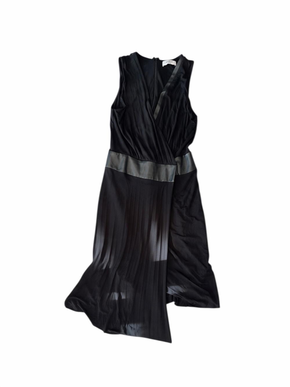 Bailey 44 Black Sleeveless Faux-Leather Waist Pleated Midi Dress
